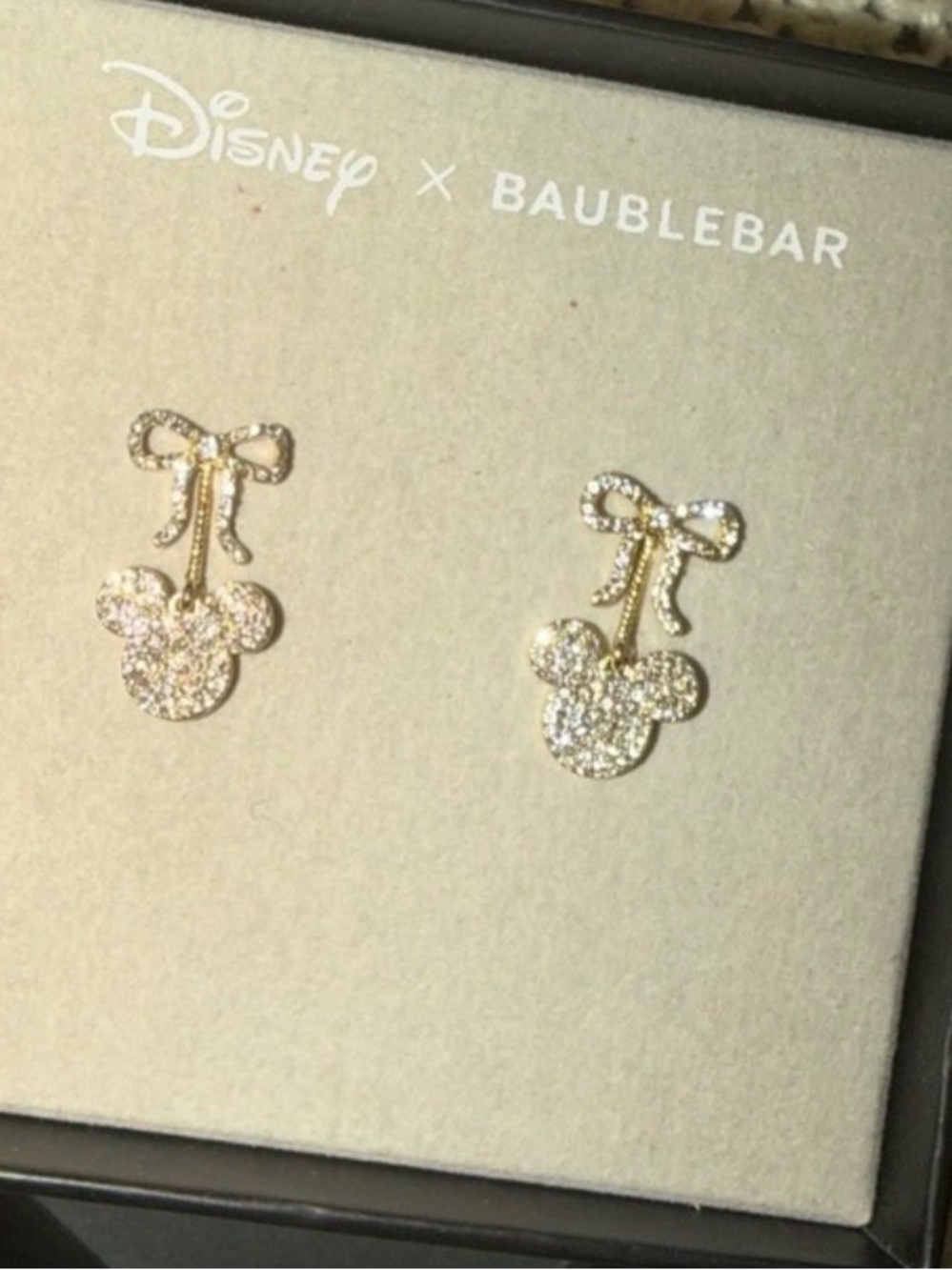 Disney x BaubleBar Minnie Mouse Pave Crystal Bow Drop Earrings